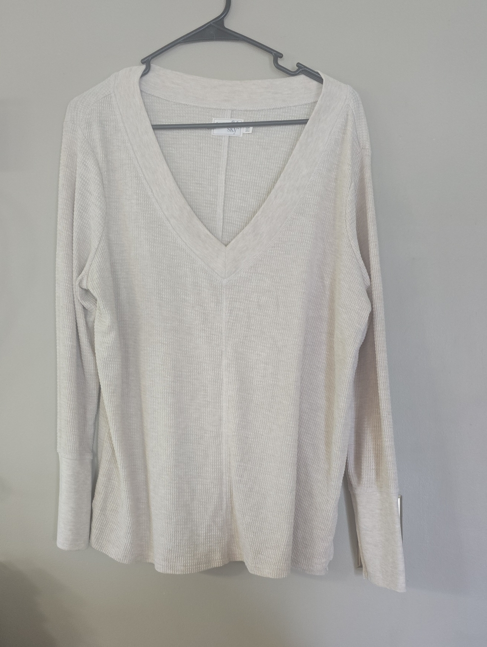 Terra & Sky Cream V-Neck Ribbed Long Sleeve Top